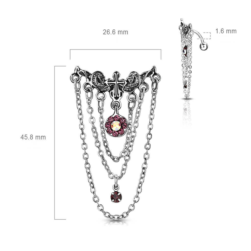 Piercing Nombril Pendentif Chandelier Inversé Zircone Argent - Image 2