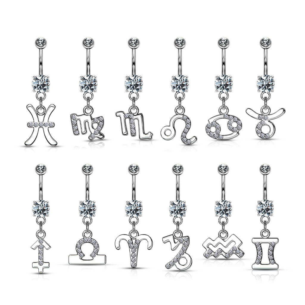 Piercing Nombril Pendentif Signe du Zodiaque Zircone Argent - Image 2