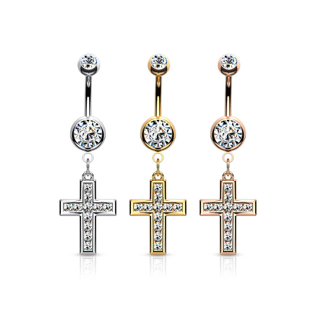 Piercing Nombril Pendentif Croix Zircone - Image 5