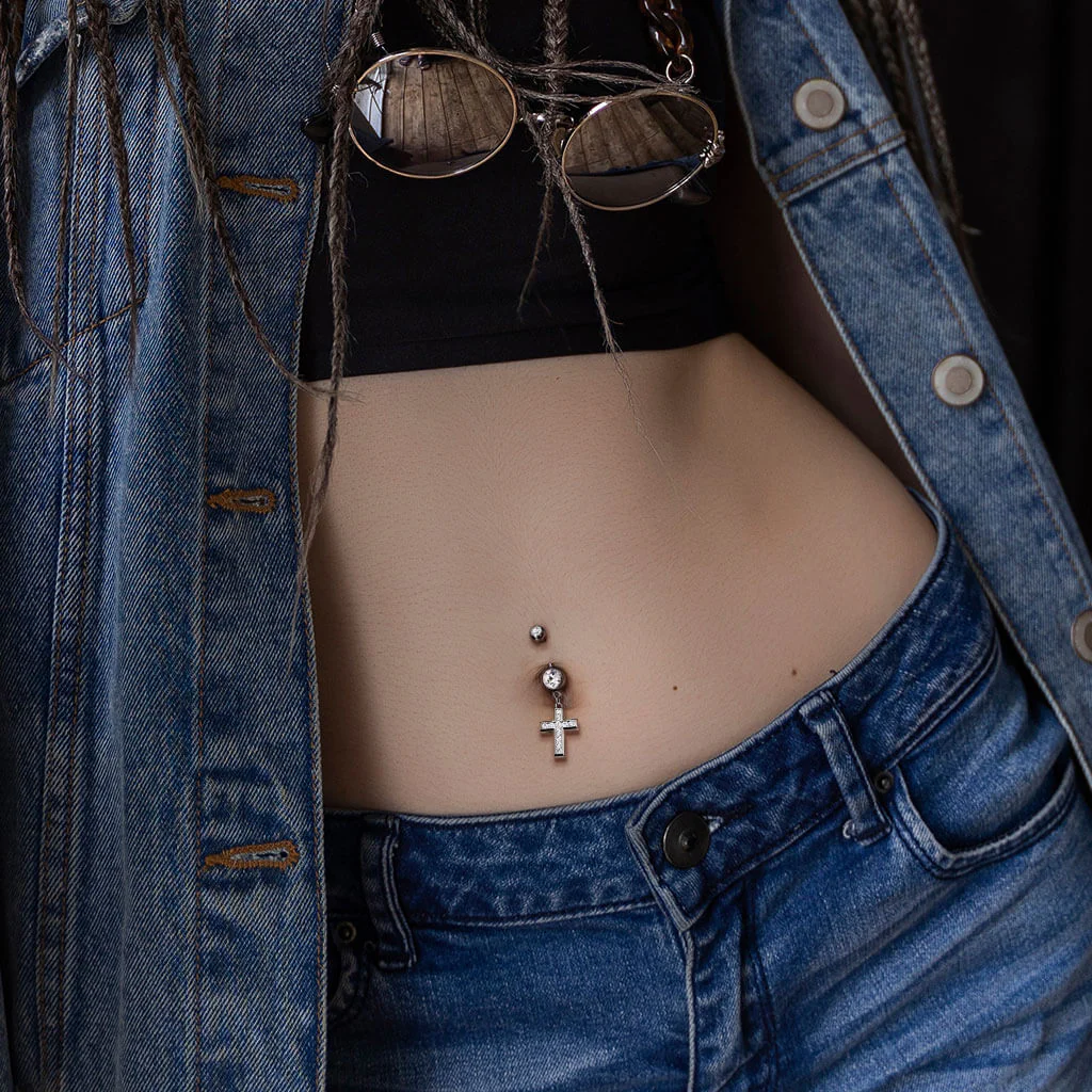 Piercing Nombril Pendentif Croix Zircone - Image 6