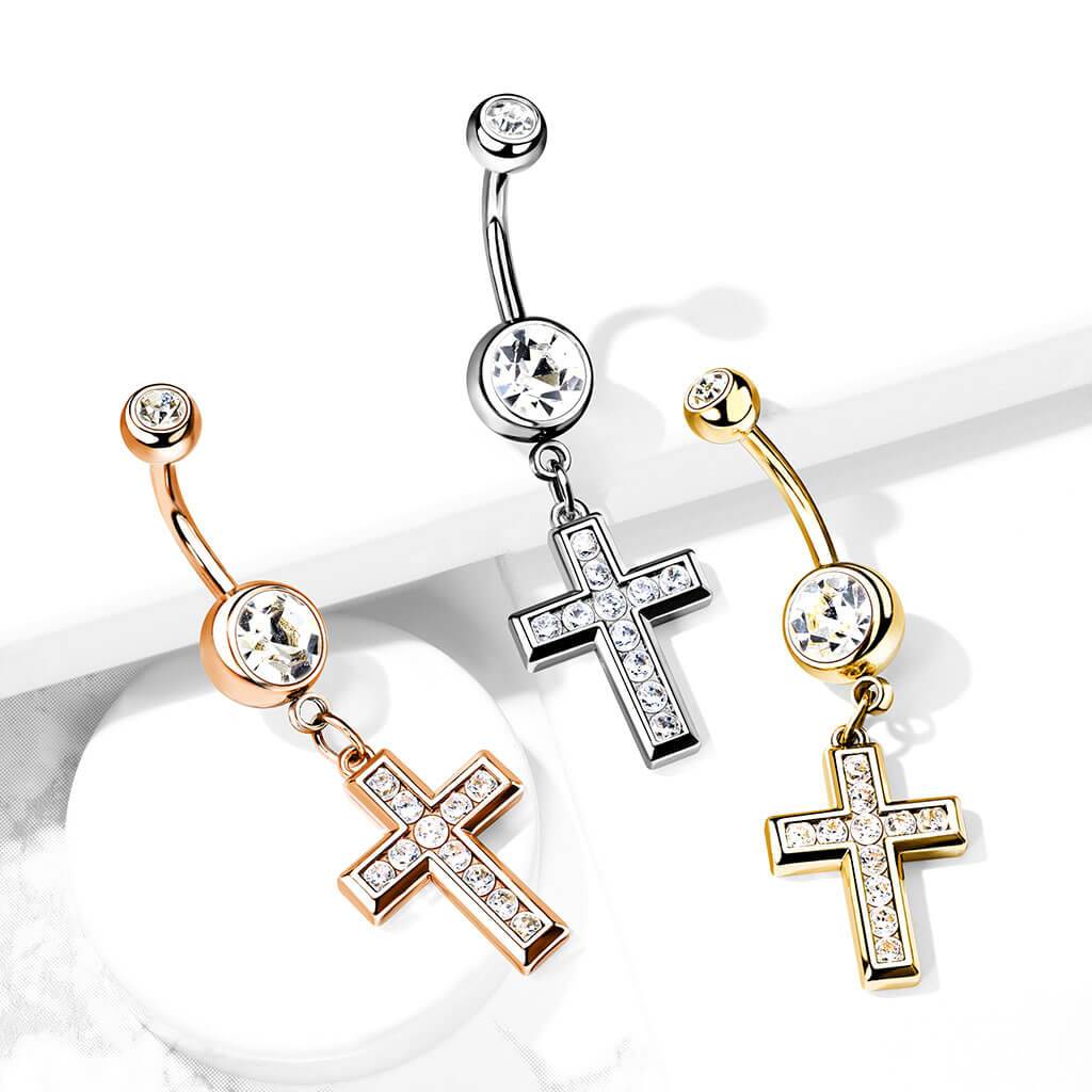 Piercing Nombril Pendentif Croix Zircone - Image 7