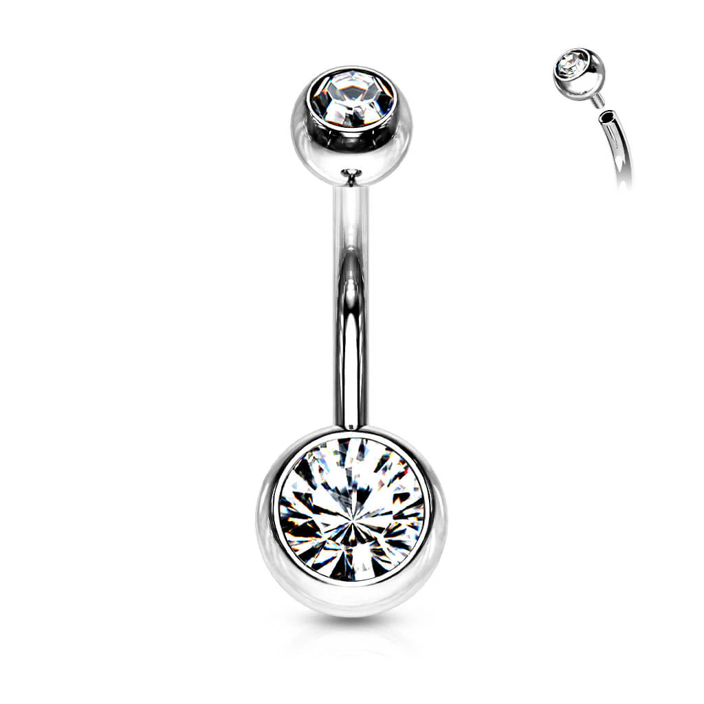 Piercing Nombril Bille Zircone Argent Filetage Interne - Image 6