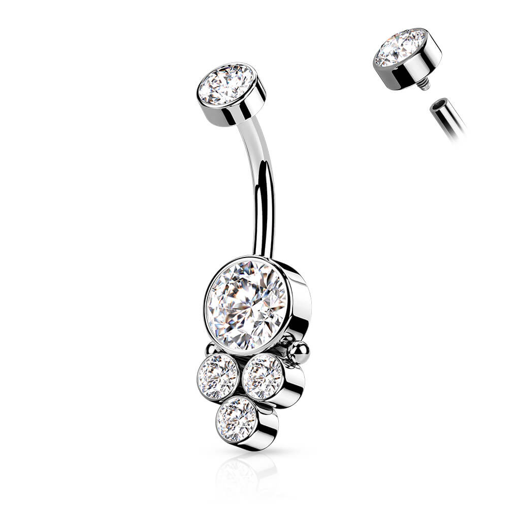 Piercing Nombril 5 Zircones Filetage Interne - Image 2