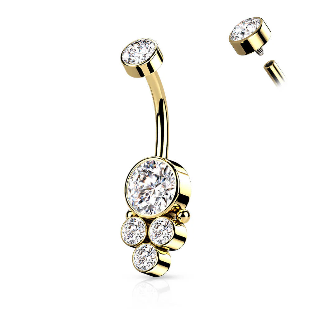 Piercing Nombril 5 Zircones Filetage Interne - Image 4