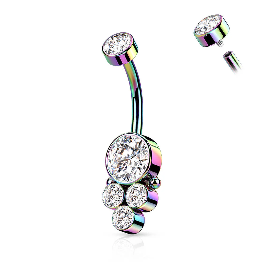 Piercing Nombril 5 Zircones Filetage Interne - Image 9