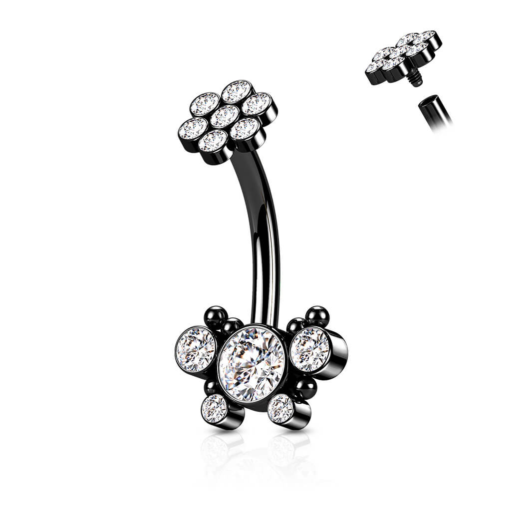 Piercing Nombril Fleur Zircone Filetage Interne - Image 7