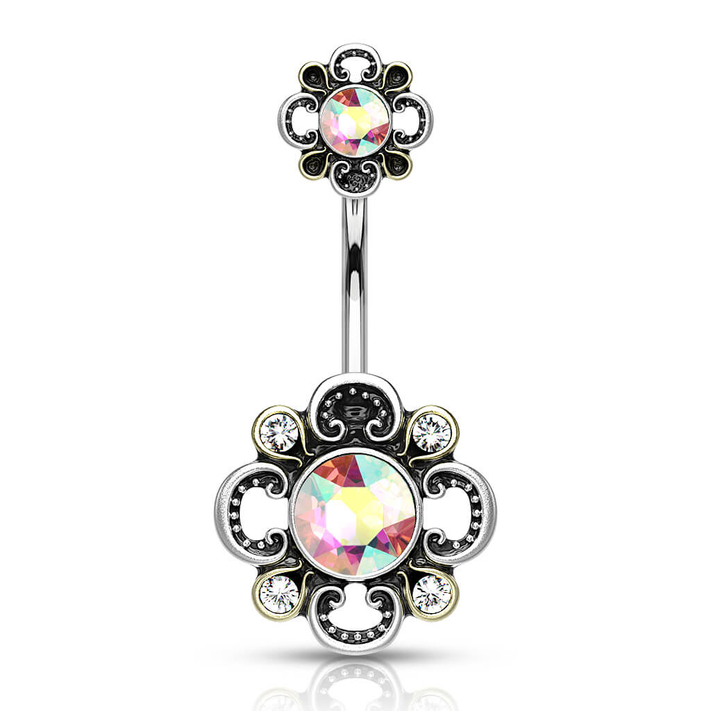 Piercing Nombril Fleur Zircone Argent - Image 2