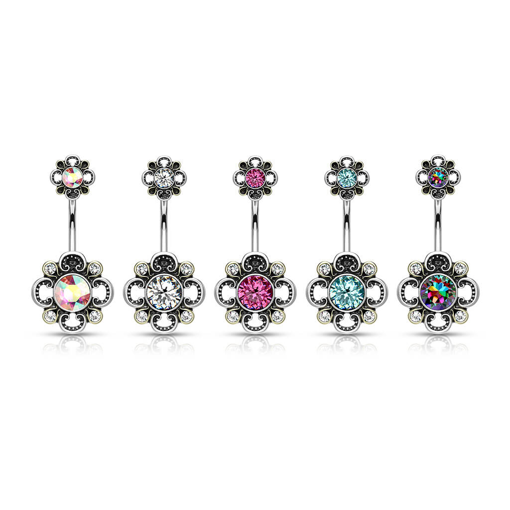 Piercing Nombril Fleur Zircone Argent - Image 3
