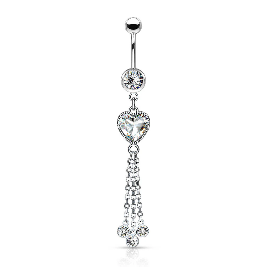 Piercing Nombril Pendentif Cœur Zircone Argent - Image 2