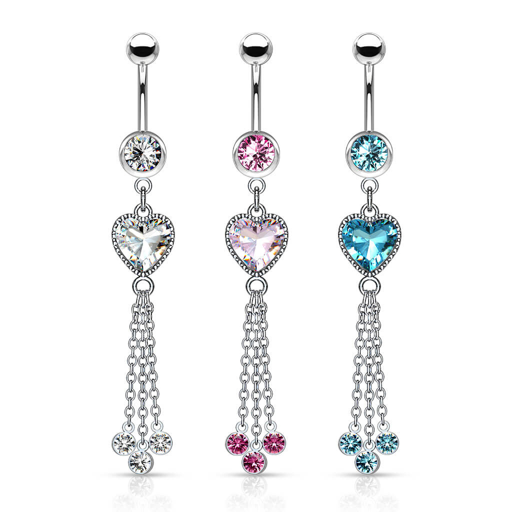 Piercing Nombril Pendentif Cœur Zircone Argent - Image 5