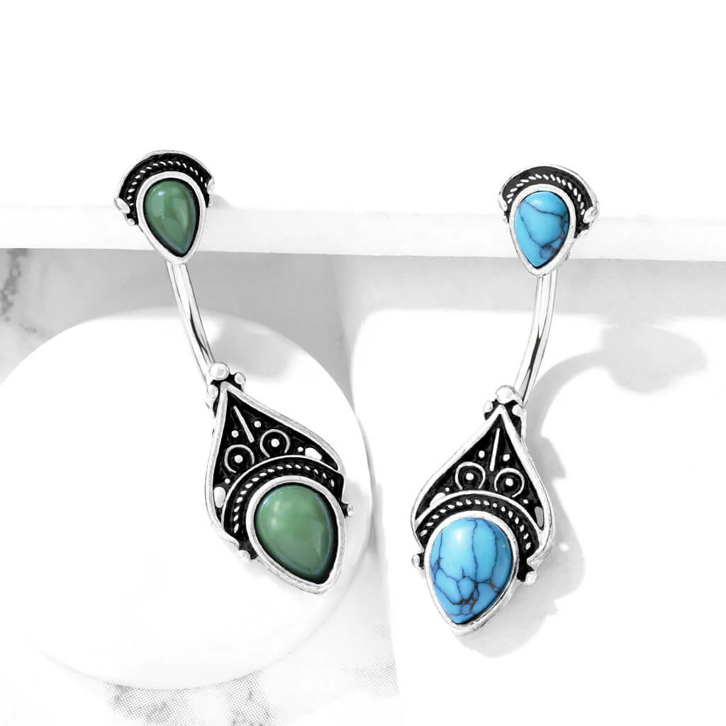 Piercing Nombril Pierre Semi-Précieuse Turquoise Vintage - Image 6