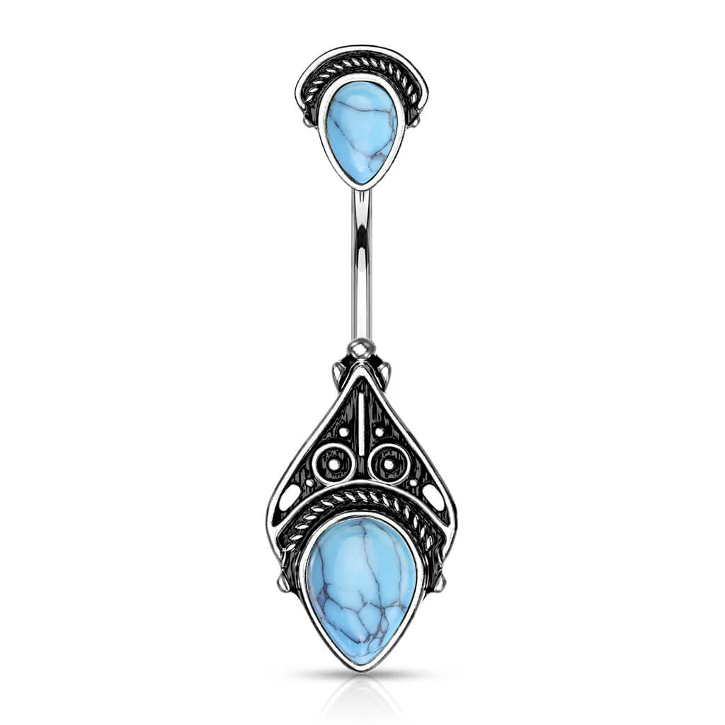Piercing Nombril Pierre Semi-Précieuse Turquoise Vintage - Image 7