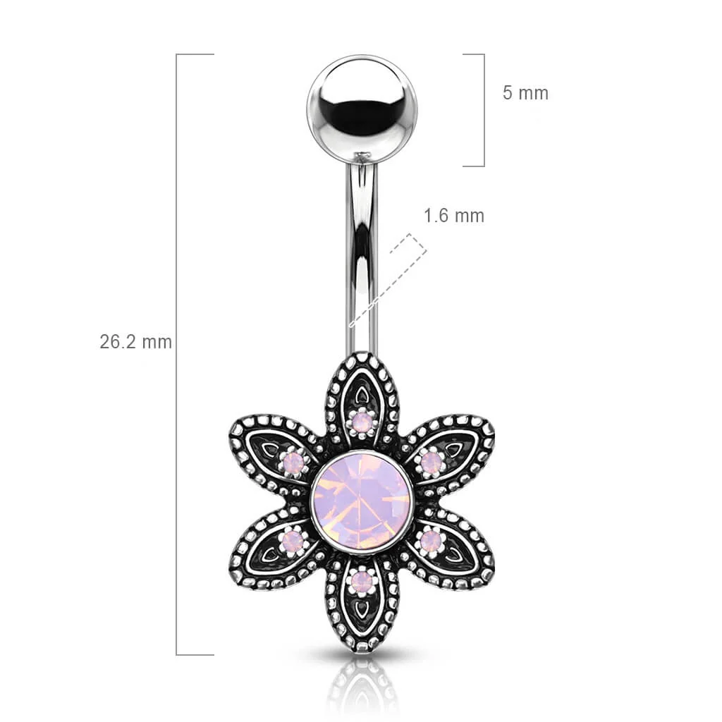 Piercing Nombril Fleur Opale Argent - Image 2