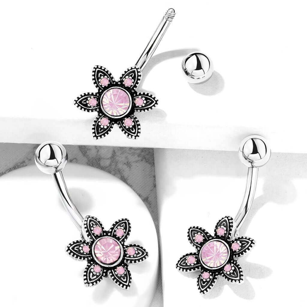 Piercing Nombril Fleur Opale Argent - Image 4