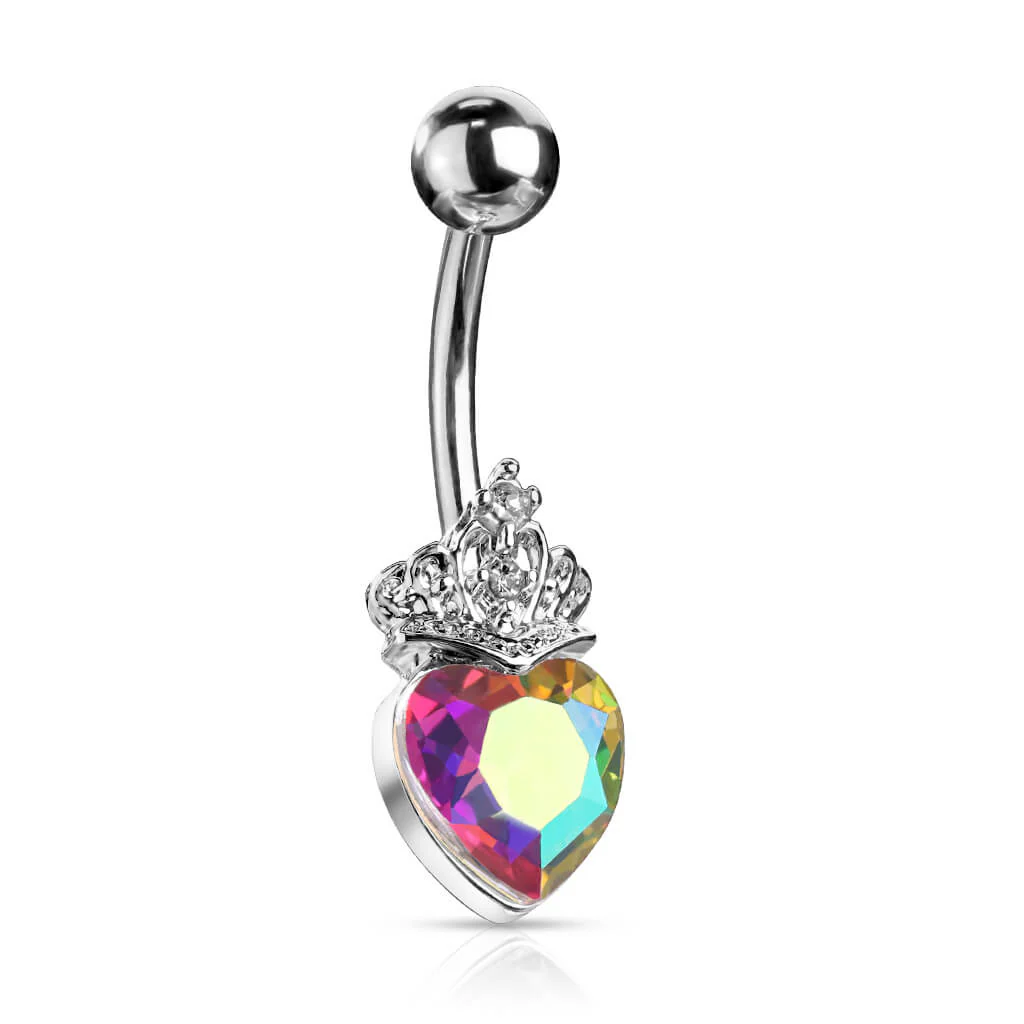 Piercing Nombril Cœur Couronne Zircone Argent - Image 2