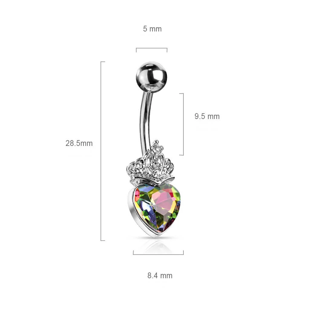 Piercing Nombril Cœur Couronne Zircone Argent - Image 3