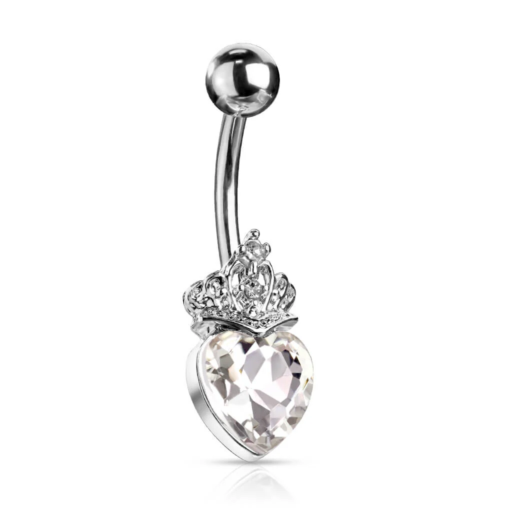 Piercing Nombril Cœur Couronne Zircone Argent - Image 4