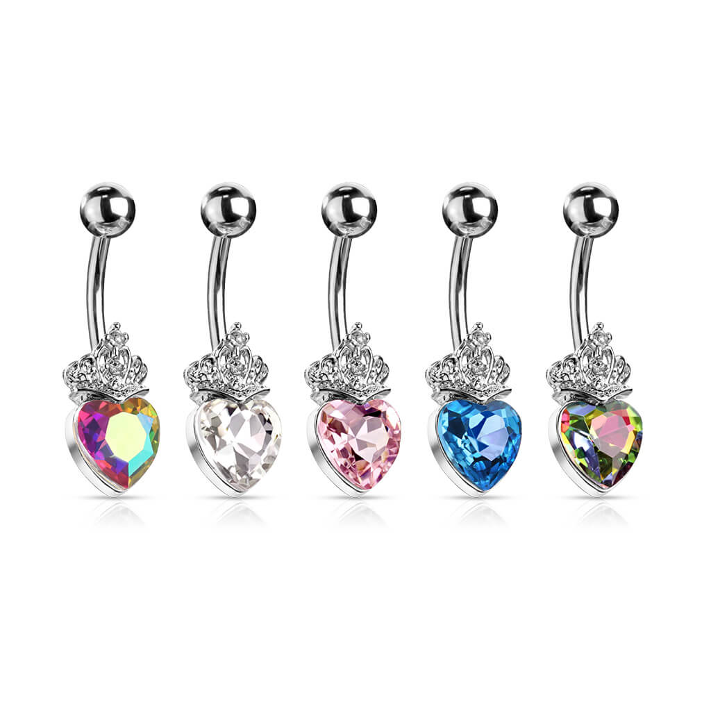 Piercing Nombril Cœur Couronne Zircone Argent - Image 5