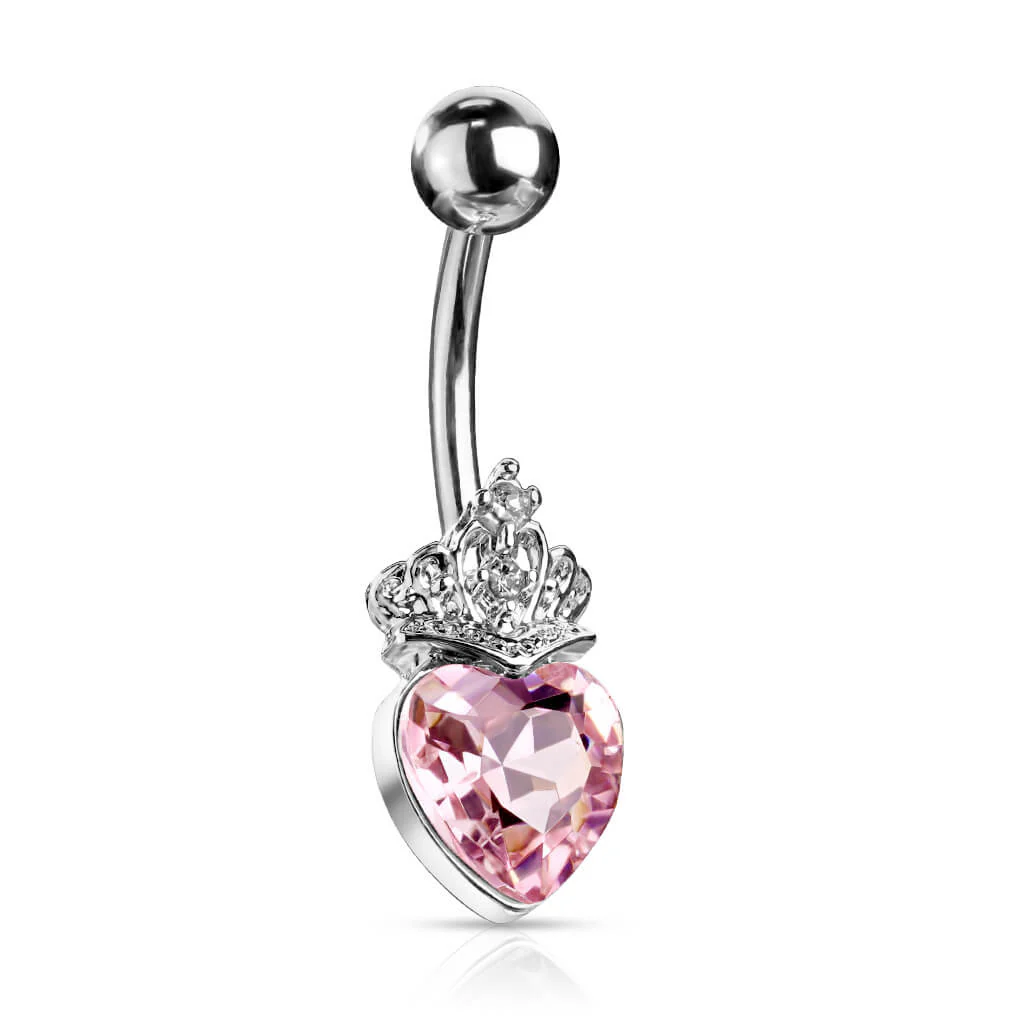 Piercing Nombril Cœur Couronne Zircone Argent - Image 6