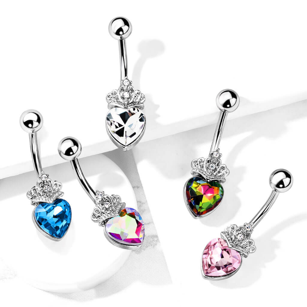 Piercing Nombril Cœur Couronne Zircone Argent - Image 7