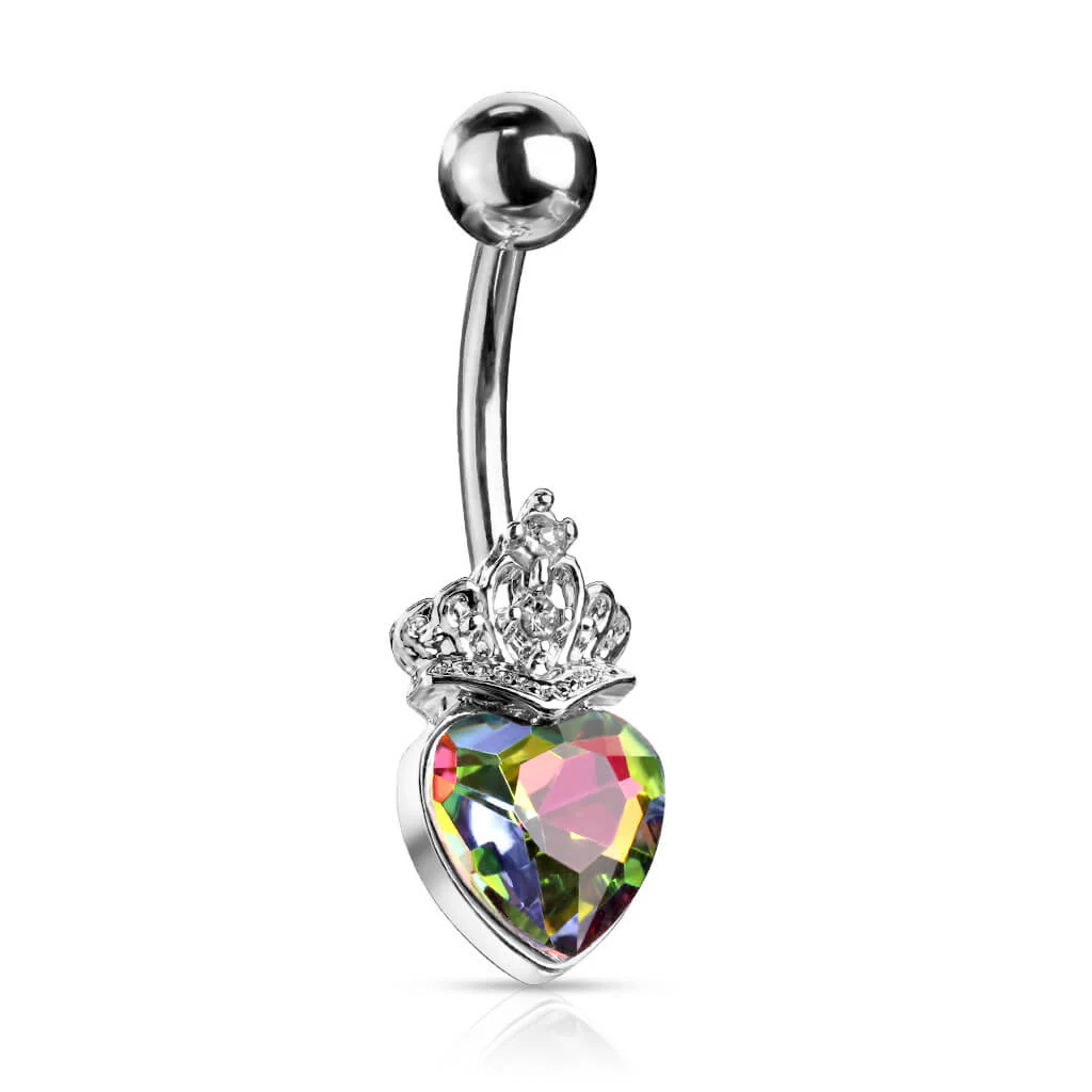 Piercing Nombril Cœur Couronne Zircone Argent - Image 9