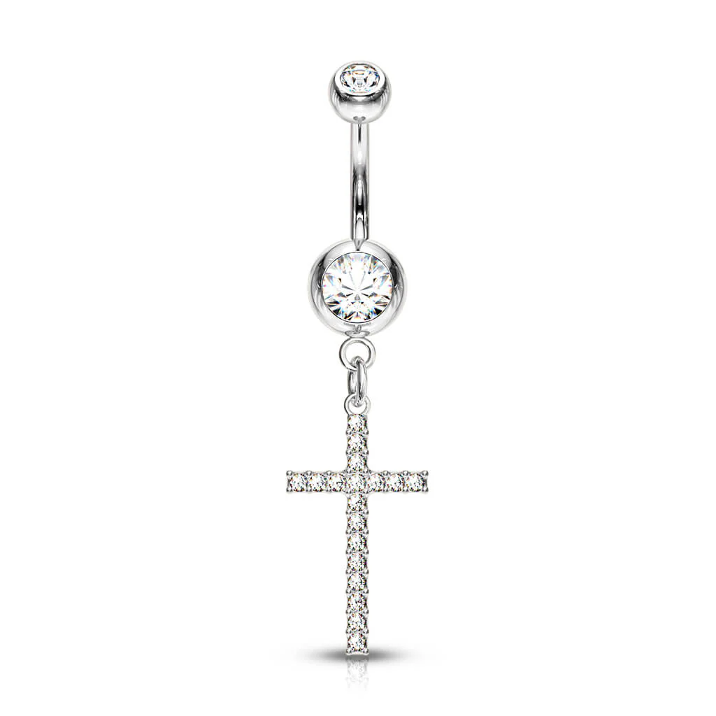 Piercing Nombril Pendentif Croix Zircone - Image 2