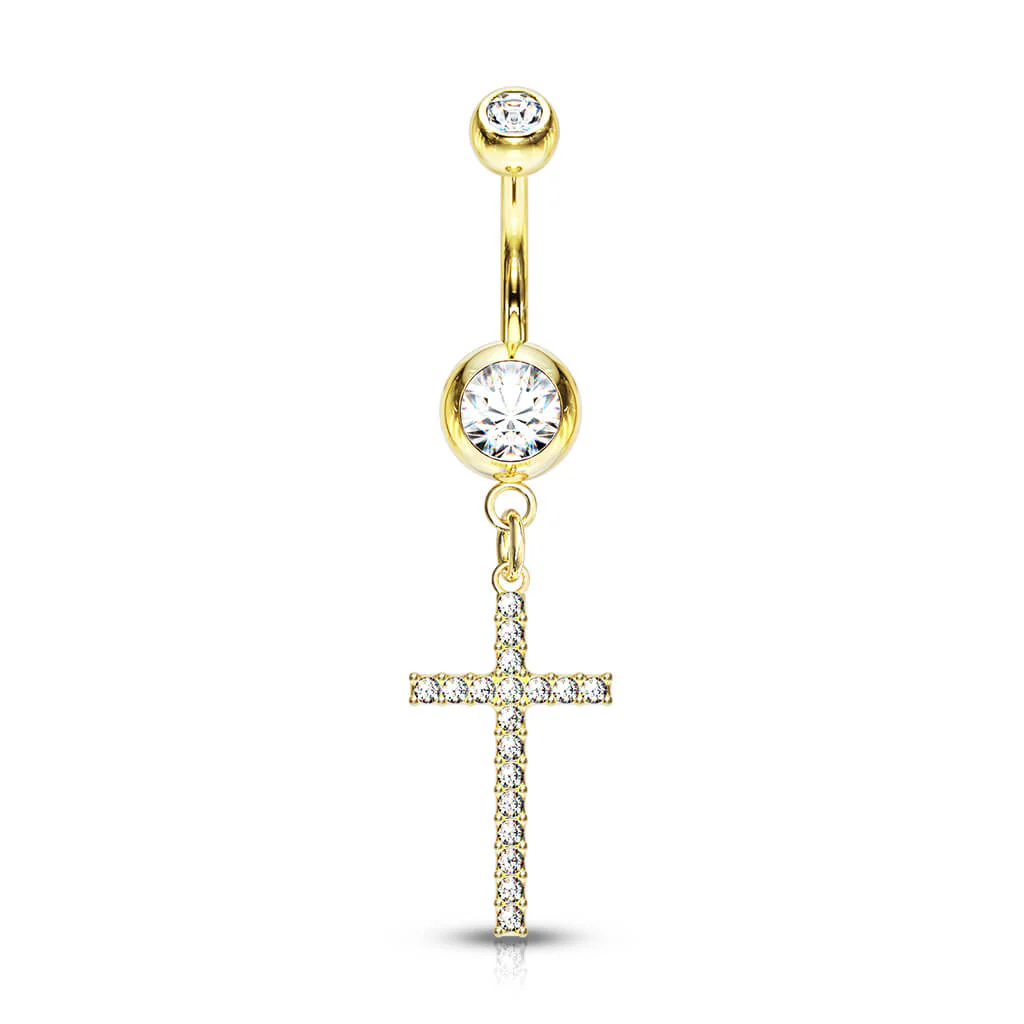 Piercing Nombril Pendentif Croix Zircone - Image 4