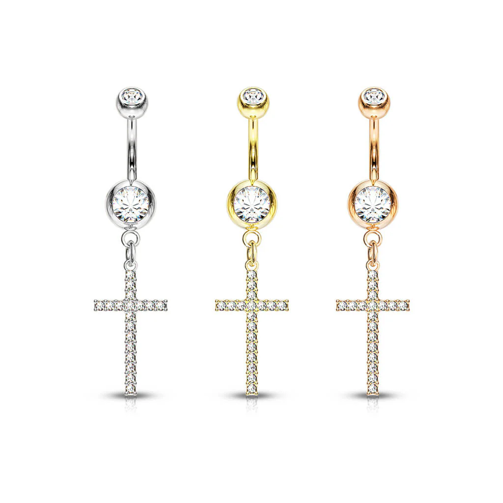 Piercing Nombril Pendentif Croix Zircone - Image 5