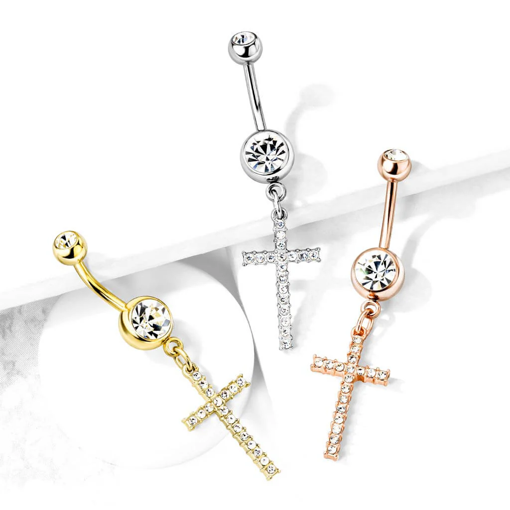 Piercing Nombril Pendentif Croix Zircone - Image 7