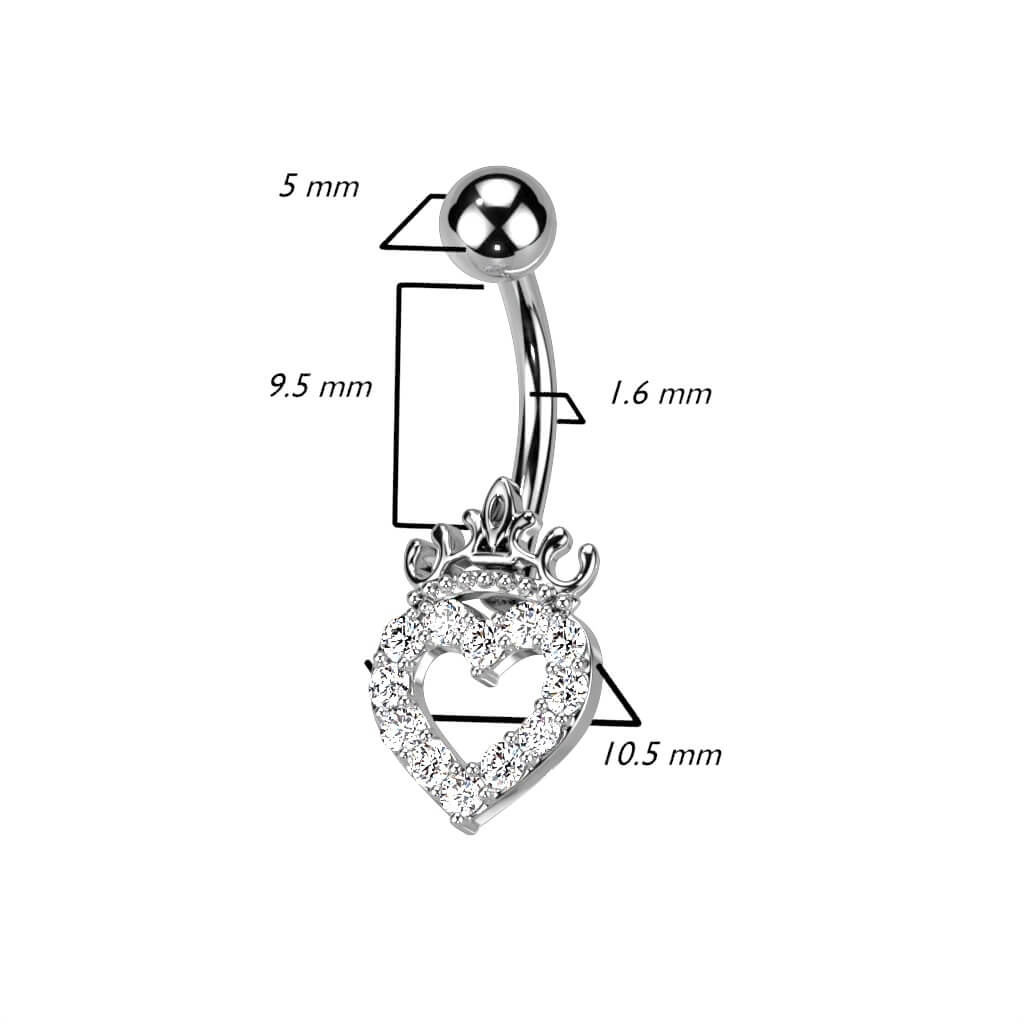 Piercing Nombril Cœur Couronne Zircone - Image 3