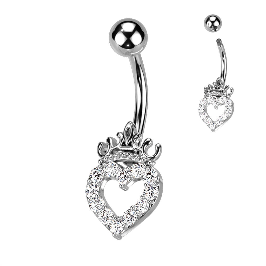 Piercing Nombril Cœur Couronne Zircone - Image 4