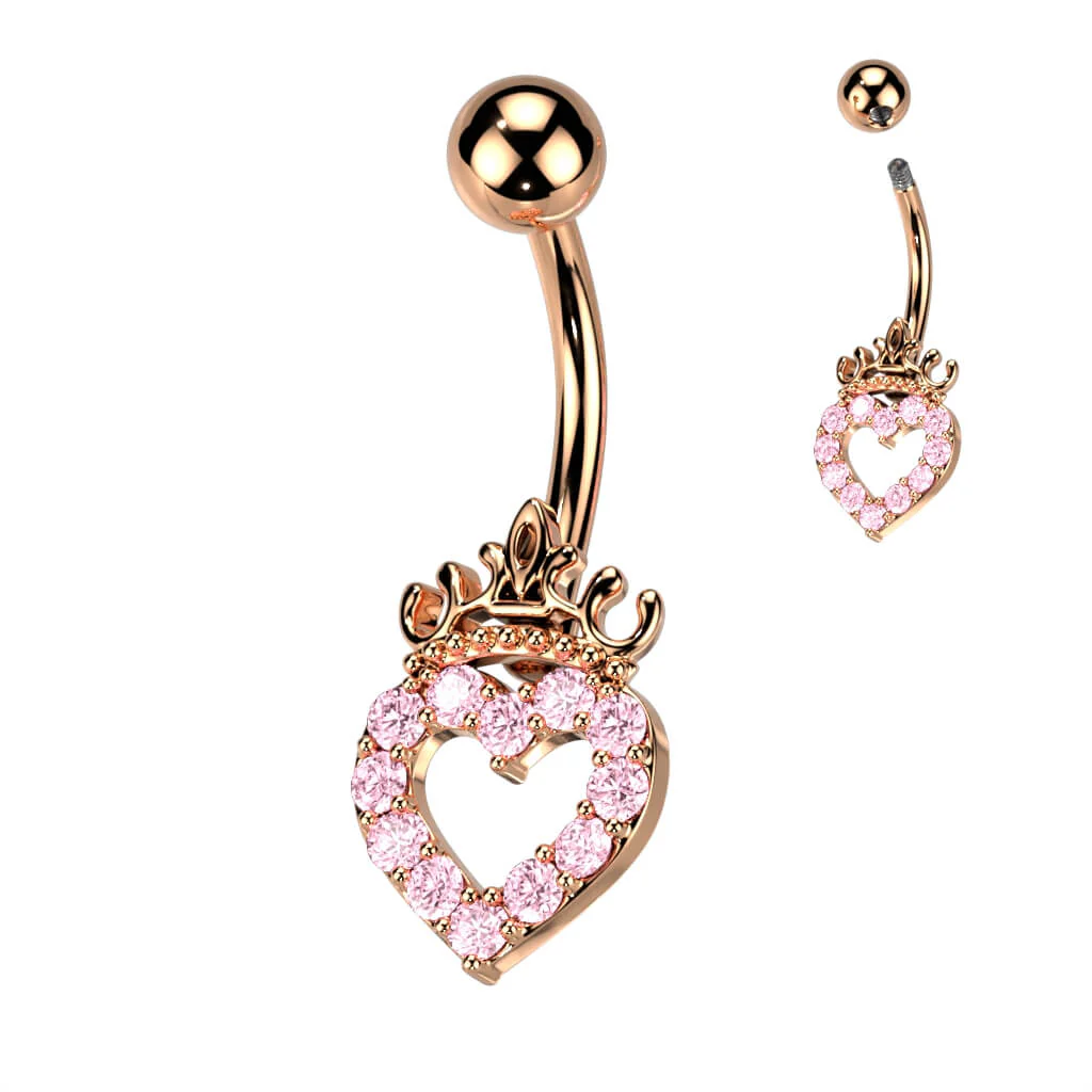 Piercing Nombril Cœur Couronne Zircone - Image 6