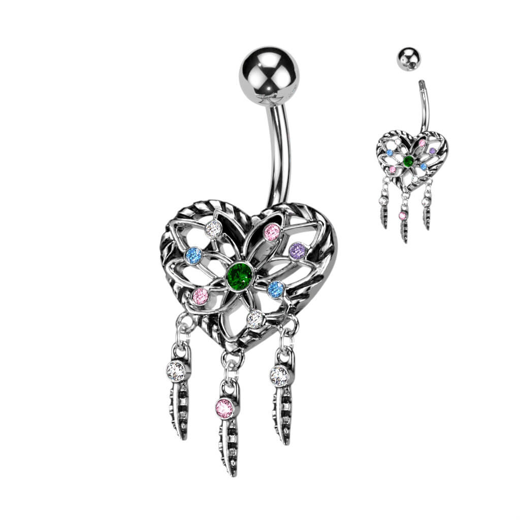 Piercing Nombril Cœur Zircone Argent - Image 2