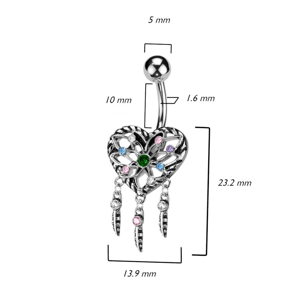 Piercing Nombril Cœur Zircone Argent - Image 3