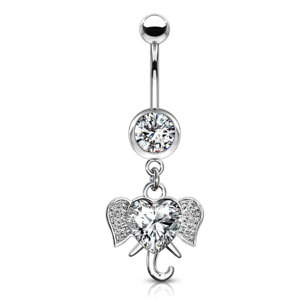 Piercing Nombril Pendentif Éléphant Zircone Argent - Image 2