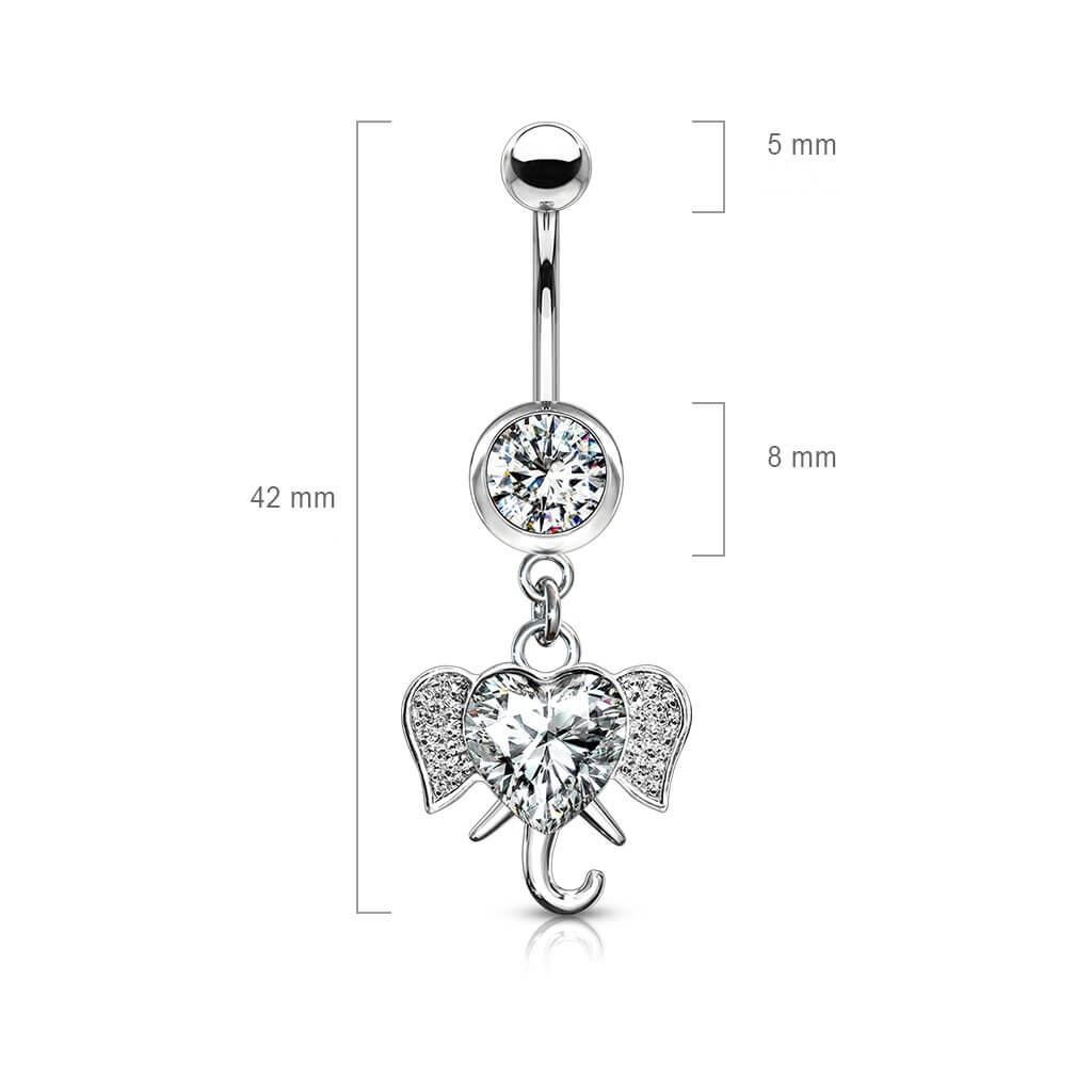 Piercing Nombril Pendentif Éléphant Zircone Argent - Image 3