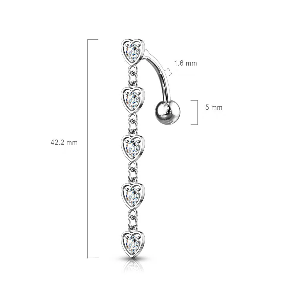 Piercing Nombril Cœur Pendentif Zircone Argent - Image 3
