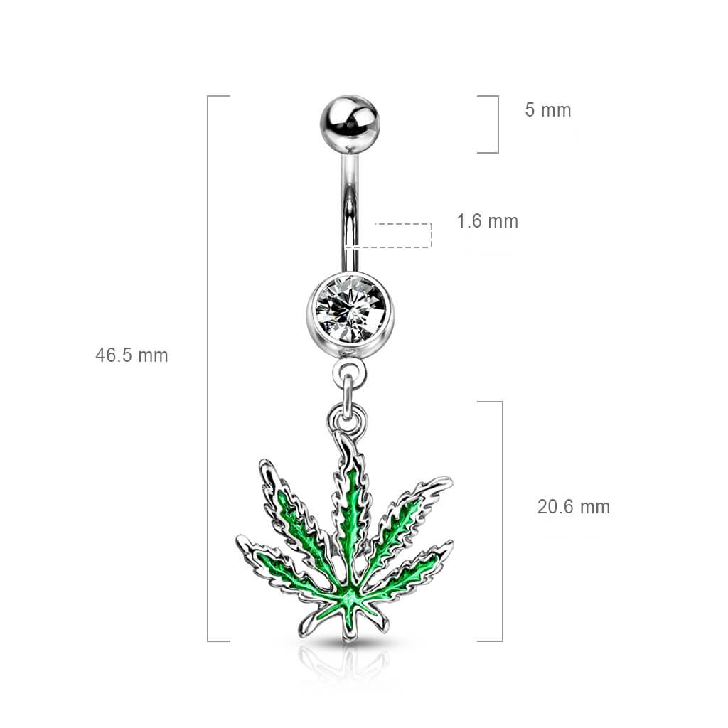 Piercing Nombril Pendentif Feuille De Chanvre Zircone Argent - Image 2