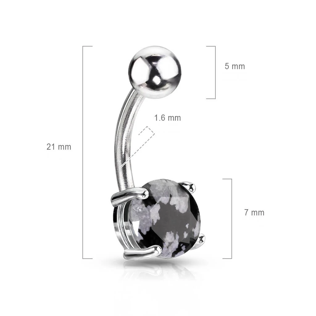 Piercing Nombril Pierre Semi-Précieuse Obsidienne Flocon de Neige Ronde - Image 2
