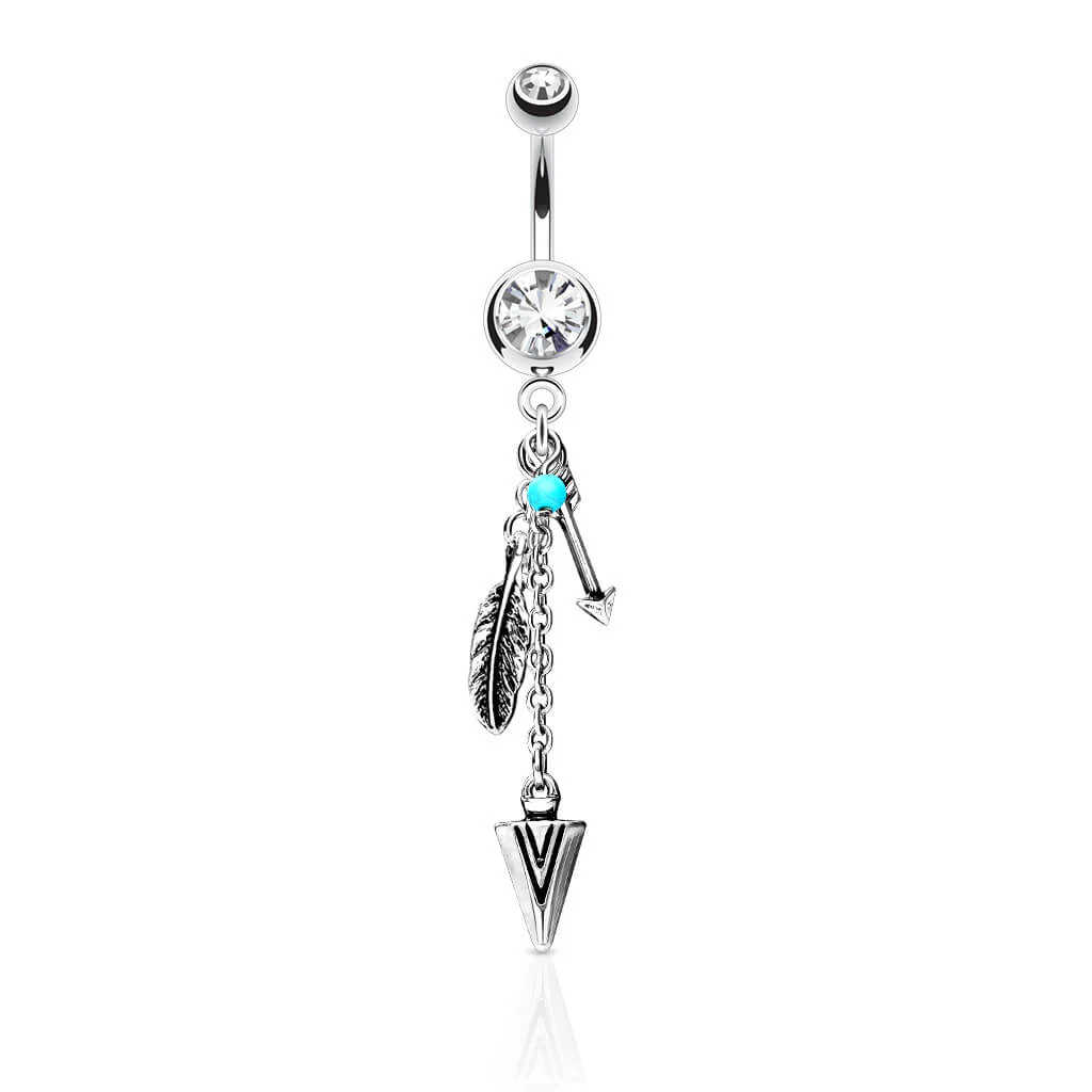 Piercing Nombril Pendentif Flèche Plume Zircone - Image 2