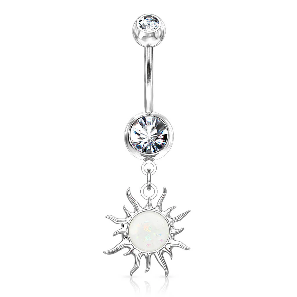 Piercing Nombril Pendentif Soleil Tribal Opale Zircone - Image 2