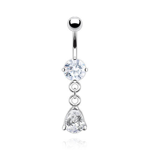Piercing Nombril Pendentif Goutte Zircone Argent - Image 2