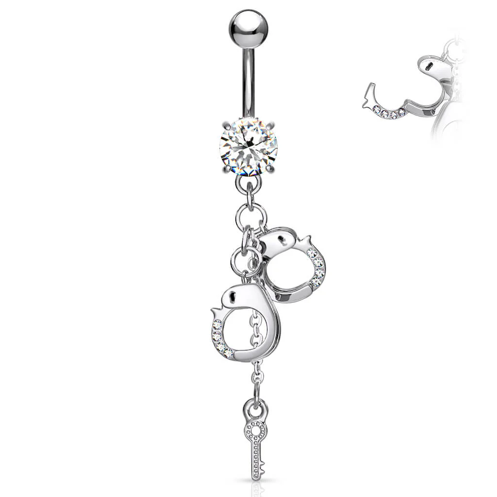 Piercing Nombril Pendentif Menottes Zircone Argent - Image 2