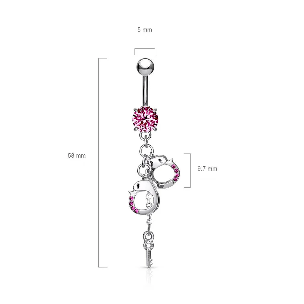 Piercing Nombril Pendentif Menottes Zircone Argent - Image 3