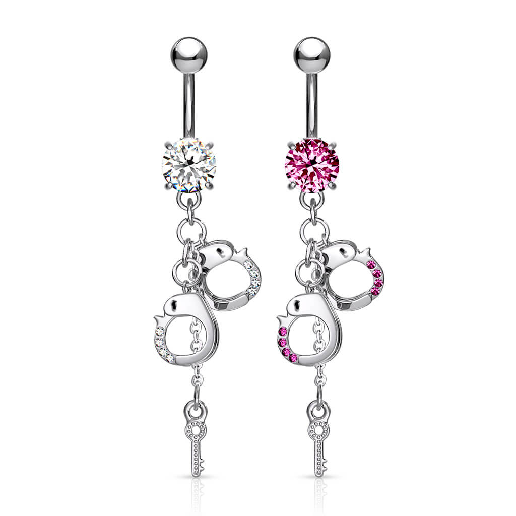 Piercing Nombril Pendentif Menottes Zircone Argent - Image 4