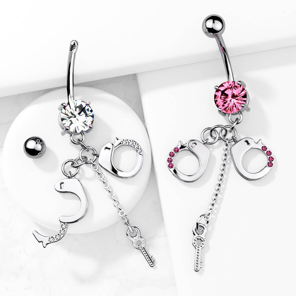 Piercing Nombril Pendentif Menottes Zircone Argent - Image 5