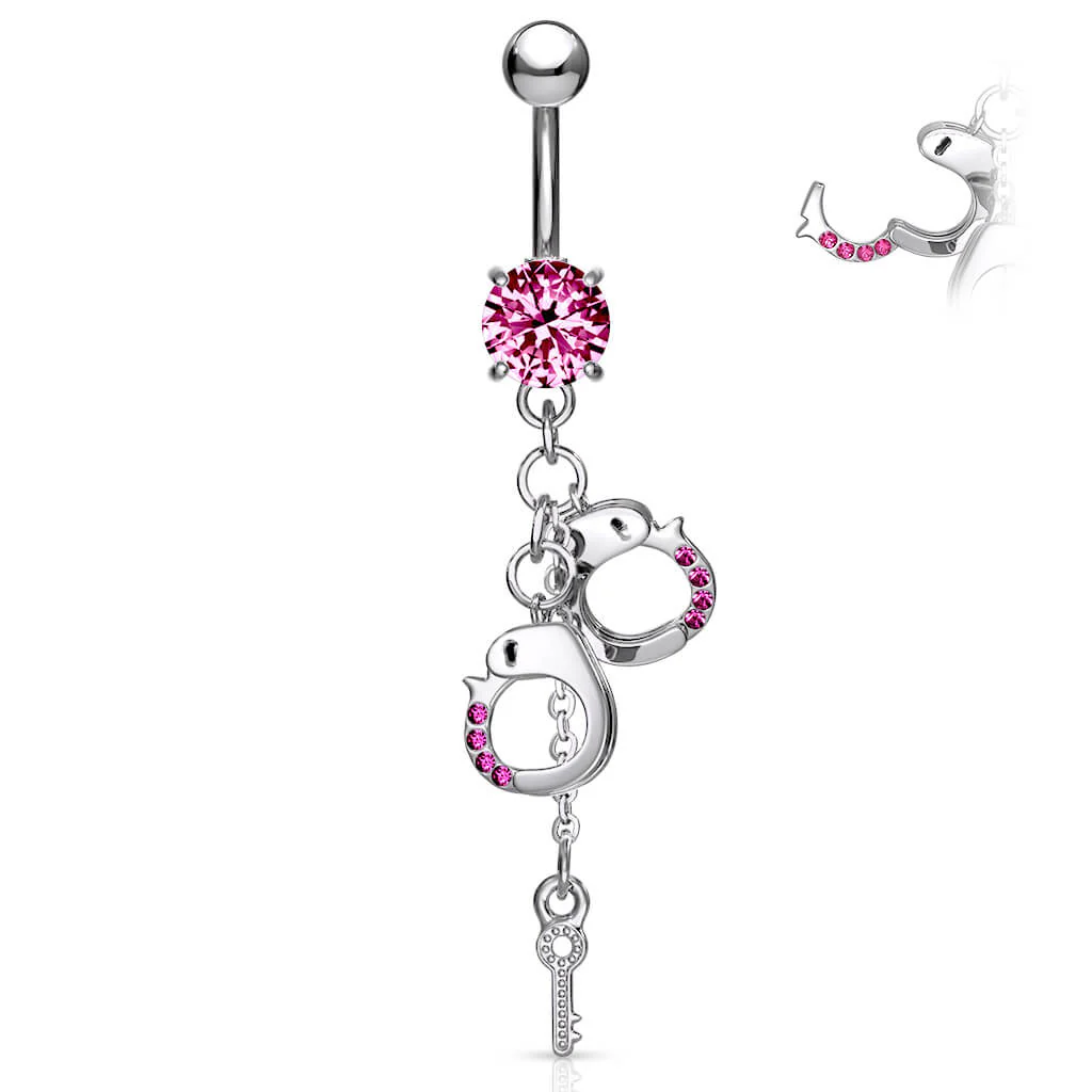 Piercing Nombril Pendentif Menottes Zircone Argent - Image 6