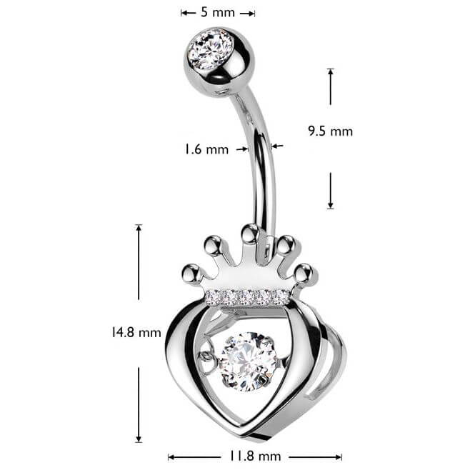 Piercing Nombril Cœur Couronne Zircone - Image 2