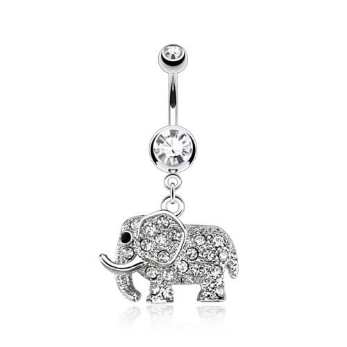 Piercing Nombril Pendentif Éléphant Zircone Argent - Image 2