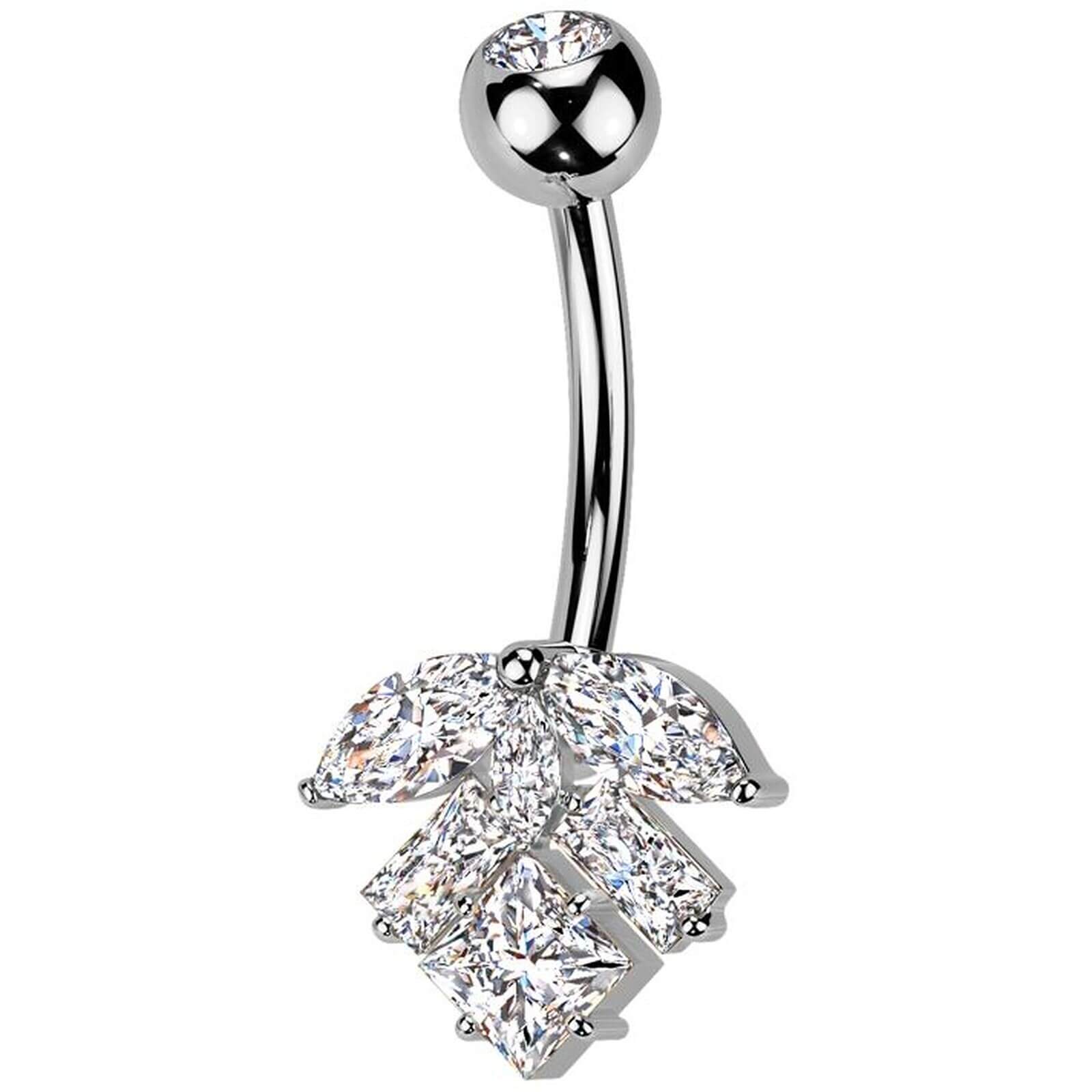 Piercing Nombril laiton titane feuille zircone taillée en marquise
